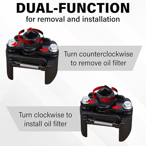 Adjustable Oil Filter Wrench, Universal 2-3/8 to 3-1/8 inch 60-80mm Oil Filter Removal Tool with Auto-Clamp Spring, 1/2'' Drive Cap Style Oils Filters Remover, Fits Small Medium-sized
