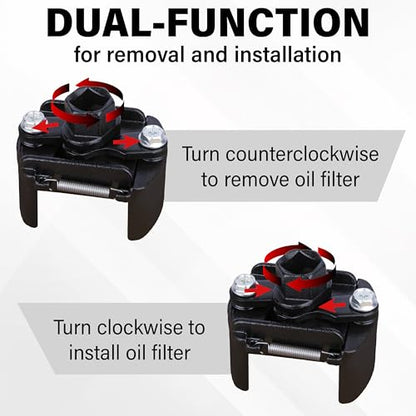 Adjustable Oil Filter Wrench, Universal 2-3/8 to 3-1/8 inch 60-80mm Oil Filter Removal Tool with Auto-Clamp Spring, 1/2'' Drive Cap Style Oils Filters Remover, Fits Small Medium-sized