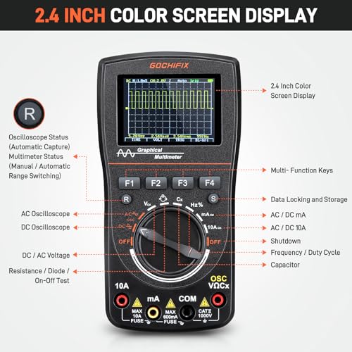 Handheld Oscilloscope Multimeter, GOCHIFIX 2 in 1 Portable Digital Oscilloscope Multimeter 10Mhz Bandwidth, 50MSa/s Sampling Rate, 6000 Counts, Automotive Multimeter Oscilloscope - style: 10 Mhz