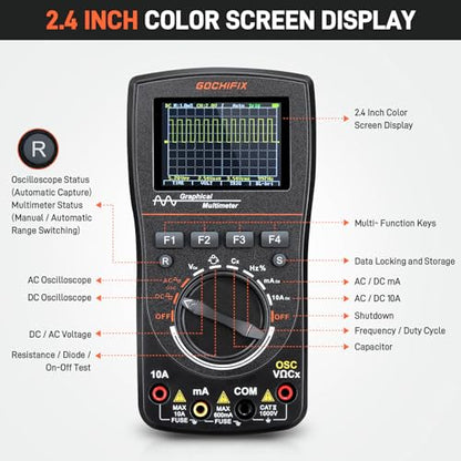 Handheld Oscilloscope Multimeter, GOCHIFIX 2 in 1 Portable Digital Oscilloscope Multimeter 10Mhz Bandwidth, 50MSa/s Sampling Rate, 6000 Counts, Automotive Multimeter Oscilloscope - style: 10 Mhz