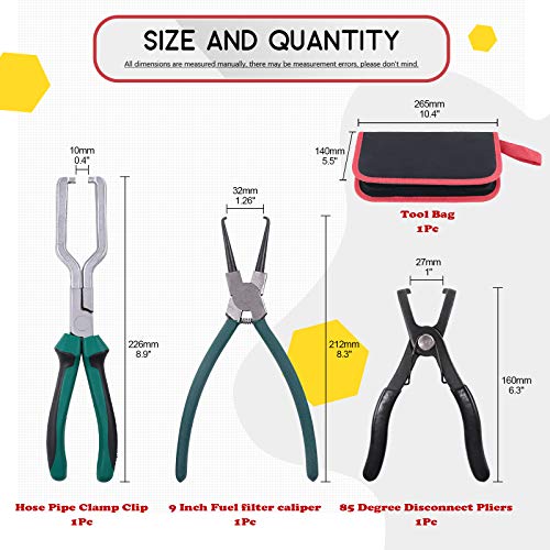 Hilitchi Fuel Line Petrol Clip Pipe Pliers 9 Inch Fuel Filter Calipers Fuel Line Pliers and 80 Degree Disconnect Pliers Push Pin Pliers Set (Pack of 3)