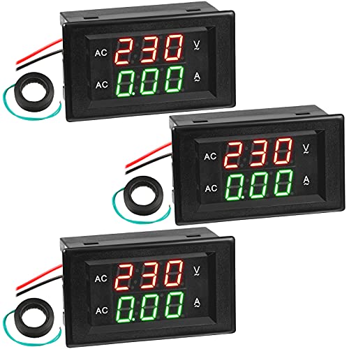 Volt Amp Meter 500V 200A Voltmeter Voltage and Current Meter Digital Dual Display, 0.39 Inches LED 2 in 1 Multimeter, 2 Wire Voltage Amperage Tester Gauge with Current Transformer (3 Pieces)