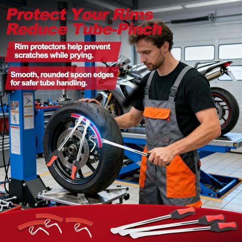 38PCS Tire Spoons Tool Set, Premium Tire Irons Tire Changing Kit with 14.5" & 11.5" Levers for Motorcycle, Dirt Bike & Lawn Mower, including Rim Protectors, Valve Tools & Accessories - size: 2 × 14.5" + 1 × 11.5"
