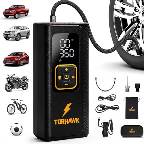 Portable Tire Inflator Air Compressor for Car Tires, Dual Cylinder, Cordless Air Pump for Car, Truck, SUV, 160 PSI, Dual Power, 7500mAh Battery, 12V DC, LED Light & Auto Shut-Off