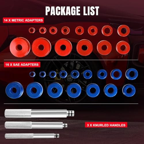 Big RED Bearing Press Kit, 33pc Bearing Race and Seal Driver Set with Metric SAE Adapters, Seal Driver Set with 3 Knurled Handles, Bushing Driver Set for Wheel Bearing Installation - color: Black