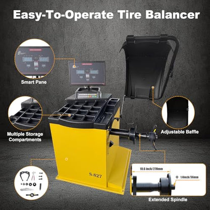Tire Changer and Automatic Wheel Balancer Combo with 12"-24" Rim Range, 110V Professional Equipment for Auto Shops and Garages