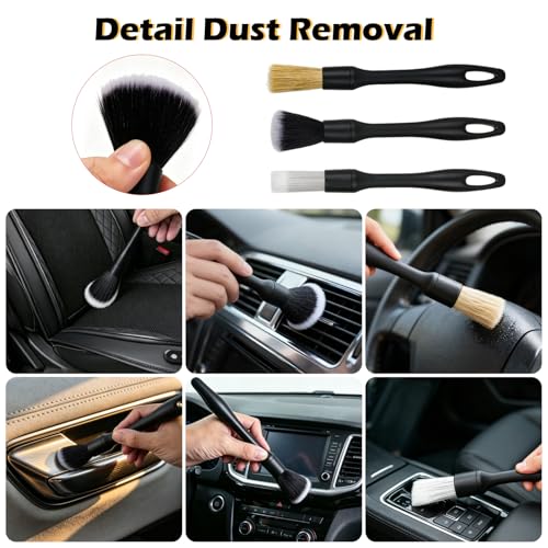 Car Duster Exterior Scratch Free,Microfiber Car Duster with Extendable Handle, with 3PCS Detailing Brush, Exterior Interior Multipurpose for SUV,Truck,RV