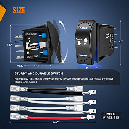 Nilight Down Up Polarity Reverse Switch DPDT 20A 7PIN Momentary Rocker ON/Off/ON 12V 24V Toggle Jumper Wires for Control Motor Hoist, Crane, Linear Actuator - color: Momentary Down Up Switch