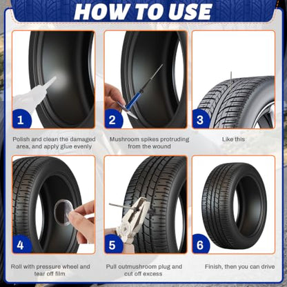 Frienda Tire Patches Kit Rubber Tire Repair Patch Mushroom Plug Kit Rubber Puncture Repair Plug for Car Motorcycle Truck Bus - size: 0.16" X 1.42", 0.24" X 1.89" and 0.35" X 2.36"