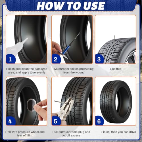 Frienda 24 Pcs Tire Repair Patch Plug 1/6" x 1 3/8", 1/4" x 1 3/4" and 3/8" x 2 3/8" Dipped Stem Rubber Tire Repair Patch Mushroom Plug Kit Rubber for Vehicle Car Motorcycle Bicycle Truck Bus - size: 1/6" x 1 3/8", 1/4" x 1 3/4" and 3/8" x 2 3/8"