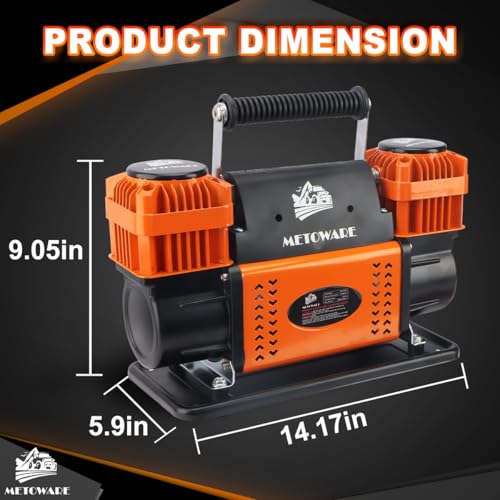 METOWARE Offroad Air Compressor, 12 V Portable Air Pump with 10.6 CFM, Dual Cylinder Tire Inflator for Car Heavy Duty, Max 150PSI for 4 × 4 SUV Vehicle RV ATV Truck