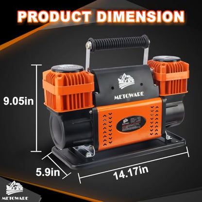 METOWARE Offroad Air Compressor, 12 V Portable Air Pump with 10.6 CFM, Dual Cylinder Tire Inflator for Car Heavy Duty, Max 150PSI for 4 × 4 SUV Vehicle RV ATV Truck