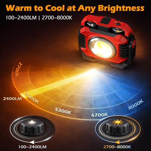 Samyoung 2-Pack 2400LM Magnetic Rechargeable LED Work Light, Up to 80 Hours | Dual-Sided, Stepless Dimming 2700K-8000K, Magnetic Flashlight with 360° Rotating Stand & Hook, Car Repair, Emergency, Red - color: Red