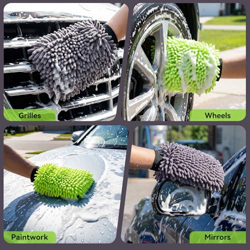 2Pack Car Wash Mitt, 8"×12" Fiber Microfiber Mitt Car Wash Brush for Scratch, Safe on Painted Surfaces, Glass & Plastic, Cars Cleaning Kit Essential, Green - color: 8"×12"-green_2pcs