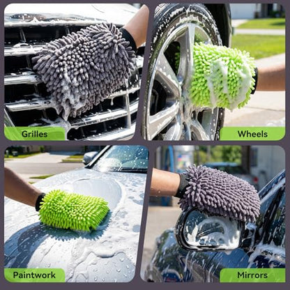 2Pack Car Wash Mitt, 8"×12" Fiber Microfiber Mitt Car Wash Brush for Scratch, Safe on Painted Surfaces, Glass & Plastic, Cars Cleaning Kit Essential, Green - color: 8"×12"-green_2pcs