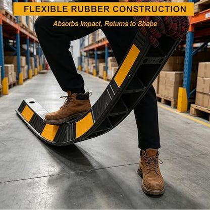 OrangeStar 72" Rubber Parking Curb 4 Pack, Heavy Duty Garage Floor Wheel Stopper with Yellow Reflective Stripes for Car, Truck, Trailer, Driveway, Parking Lot - size: 72in (4-Pack)