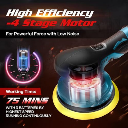 Saker Cordless Car Buffer Polisher - 6 Inch Portable Polishing Waxer Machine Kit for Car Detailing, with 3PCS 12V 2000mAh Batteries, Cloth, Bag, Gloves, Extends to 22 Attachments - style: BUFFER POLISHER +3 BATTERIES+BAG