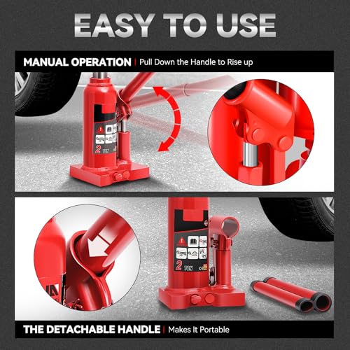 Auto Dynasty 2 Ton Hydraulic Bottle Jack, Automotive Welded Bottle Jack for Car, Pickup Truck, RV, Auto Repair, 6" to 12" Lifting Range (Red) - color: Red, size: 2 Ton