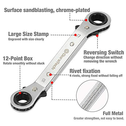 DURATECH 5 Pc Double Offset Box End Reversible Ratcheting Wrench Set Metric, Heavy-duty, Matte Chrome Plated, Ratchet Spanner Crooked for Narrow Spaces (6x8 mm, 10x12 mm, 13x14 mm, 15x17 mm, 19x21 mm) - size: Metric