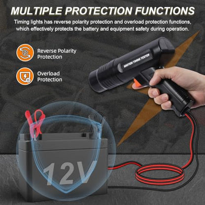 DUOYI Timing Light Automotive Engine Timing Lights 12V Ignition Timing Light with Strobe Lamp Inductive Timing Tool Kit Reverse Polarity/Overload Protection Ignition Timing Tool with 10ft Test Lead