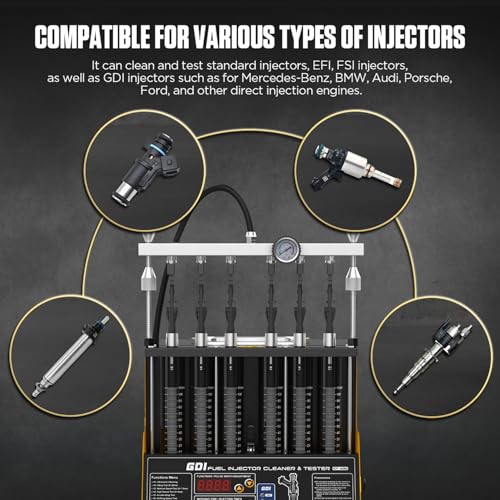 CT400 Fuel Injector Cleaner Tester Machine 6 Cylinders Upgraded Ultrasonic Car Fuel Injectors Cleaning Machine GDI, EFI, FSI Fuel Injection Systems Cleaner Kit 12V/70V/120V