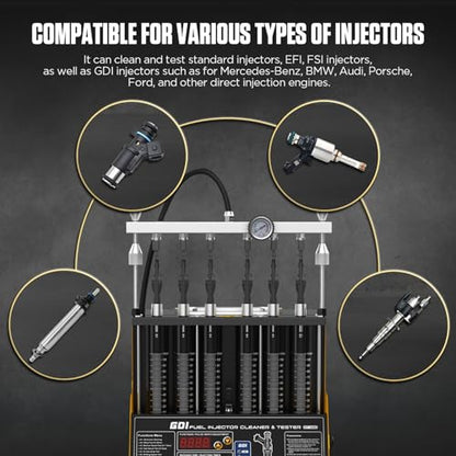 CT400 Fuel Injector Cleaner Tester Machine 6 Cylinders Upgraded Ultrasonic Car Fuel Injectors Cleaning Machine GDI, EFI, FSI Fuel Injection Systems Cleaner Kit 12V/70V/120V