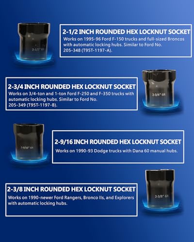 Wheel Bearing Locknut Socket Set 7pcs 6 Point Axle Nut Socket Set | 1/2 Inch Drive SAE and Metric Wheel Bearing Lock Nuts Removal and Installation Tool Kit for Dodge, Ford and Toyota, etc