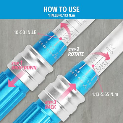 PRIDE&CRAFT 1/4 Torque Wrench Set 10-50 IN.LB (1-6NM) | Click Torque Wrench For Bicycle,Scope Mounting, Gunsmithing and Maintenance