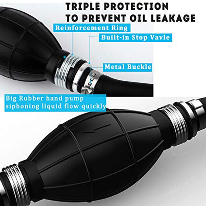 High Flow Siphon Pump, Gasoline Oil Water Fuel Diesel Transfer Siphon Pump, Siphon Hand Fuel Pump Portable Manual Car Liquids Gas Transfer PumpSiphon Hose, Siphoning Kit, 2M Durable Syphon Hose