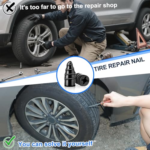 Tire Repair Nail Kit 30Pcs, Self-Tapping Rubber Plugs for Tubeless Tires | High-hardness heat/wear-resistant rubber, sealant-coated, DIY no jack, 15+15 plugs, fits cars/trucks/motos/SUVs/bikes