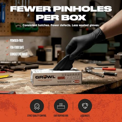 GrowITECH 3.5 Mil Black Nitrile Gloves, Powder-Free, Textured Fingertips, Fentanyl Tested, Sizes S–XXL, 100 or 1000 - size: Medium