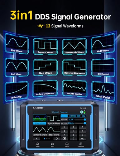 FNIRSI 2C53P Handheld Tablet Oscilloscope Multimeter DDS Signal Generator 3 in 1, 2CH Automotive Oscilloscope Multimeters with 50Mhz Bandwidth, 19999 Counts, 250MS/s Sampling, 4.3 inch Touch Screen