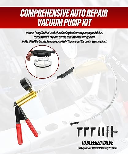 ESEWALAS Brake Bleeder Kit,Brake Bleeder Vacuum Pump Kit with Adapters,Car Accessories 2 in 1 Brake Fluid Bleeder Kit Hand held Vacuum Pump Test Set,Car Brake Clutch Bleeder Tool