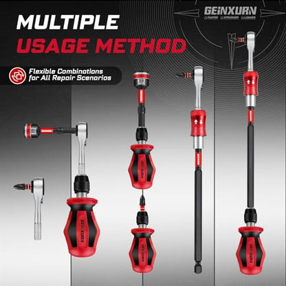 Geinxurn 21 Pieces Tool Kit Include Mini Ratchet Wrench, S2 Steel Screwdriver Bit, Mini Screwdriver Handle, Magnetic Locking Bit Holde, Socket Wrench Nut Driver Set. Portable Hand Tools Set for Repair - style: RM021-US