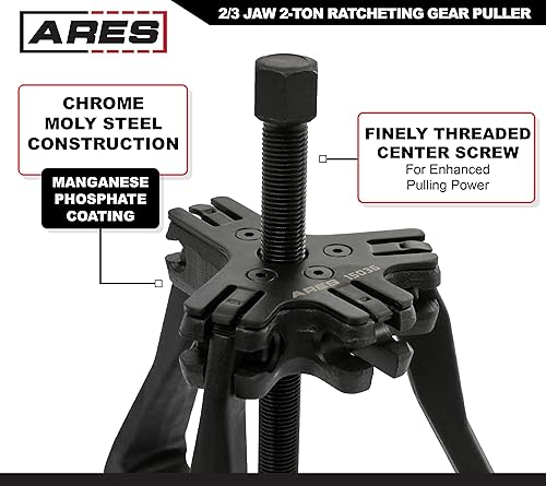 ARES 15036 - Reversible 2/3 Jaw 2-Ton Ratcheting Gear Puller - Chrome Moly Steel Construction - 2-Inch to 3-Inch Adjustable Range - Removes Gears, Pulleys, and Flywheels - size: Reversible 2/3 Jaw 2-Ton Puller