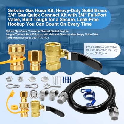 1675KIT48 Safety System Kit, 48" Mobile Gas Hose Connector Kit with 2 Elbows and 3/4 Quick Disconnect 3/4 Gas Flex Line, Gas Line Hose for Kitchen Equipment Full Port Gas Valve,Restraining Device.