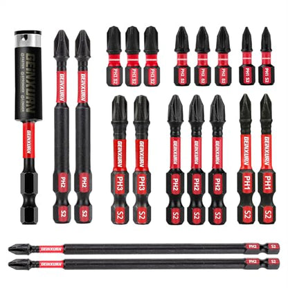 GEINXURN Impact Tough Phillips Bits PH1/PH2/PH3 Insert Driver Bits,19Pack Bulk Phillips Screwdriver Bits Set with 1Pcs Impact Bit Holder - size: MIXED-PH-19PCS