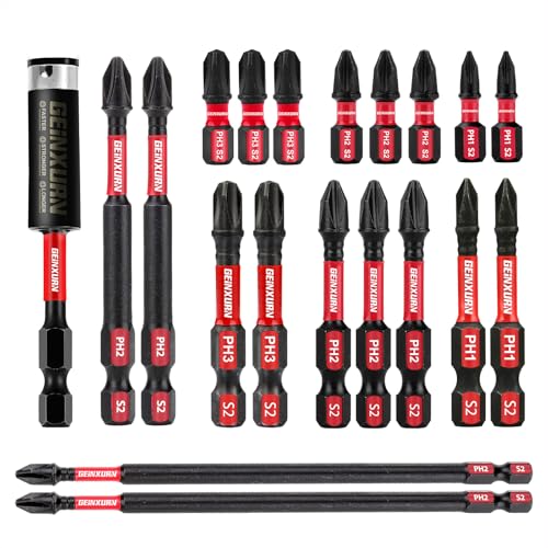 GEINXURN Impact Tough Phillips Bits PH1/PH2/PH3 Insert Driver Bits,19Pack Bulk Phillips Screwdriver Bits Set with 1Pcs Impact Bit Holder - size: MIXED-PH-19PCS