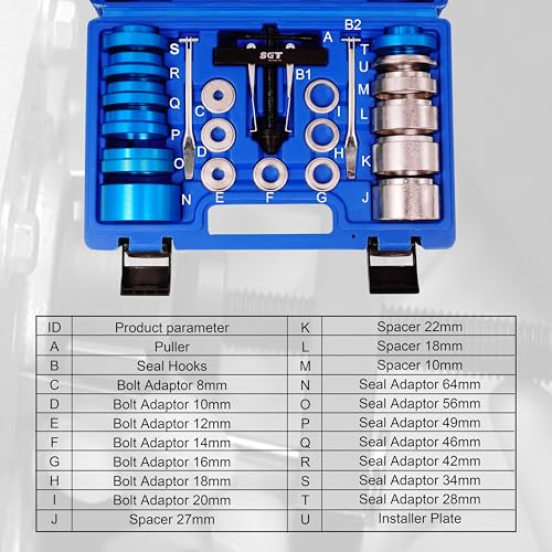 SGT Crank Bearing Camshaft Seal Installer and Remover Set,22pcs Crank Bearing Camshaft Seal,Crankshaft Camshaft Oil Seal Puller Tool Kit,Crankshaft Seal Kit for Automotive Engine Repair - color: Blue