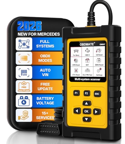 OBD2 Scanner for Mercedes Benz, OM807 Full System Diagnostic Tool with Resets (Oil/ETC/EPB/ABS/SAS/BAT Register...), Full OBDII Functions Read&Erase Fault Codes, Free Software Update