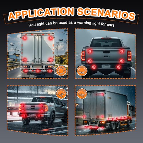 2PCS Magnetic Red Lights, Rechargeable Flashing Strobe Lights | Portable Battery Powered 12-LED Red Road Flares Emergency Warning Beacon Light for Trucks Vehicle, Wireless Strobe Light - color: Red-Round Shape