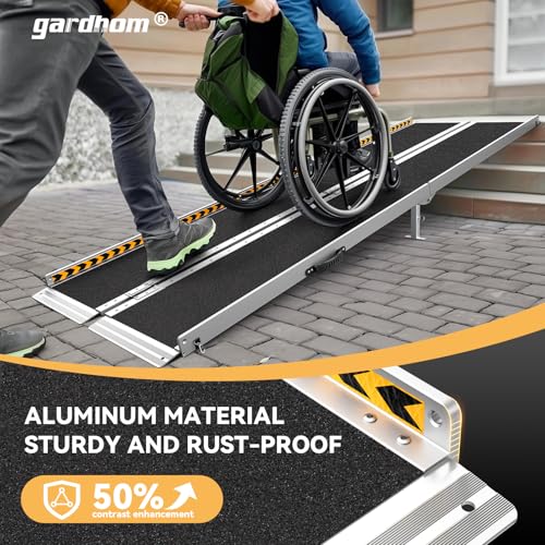 gardhom Portable Wheelchair Ramp 8FT, Anti-Slip Aluminum Handicap Ramp Wheelchair Ramps for Home Steps Entrance Threshold Doorways Stairs Curbs Scooter - size: 8 Foot (Applicable height 8"-16")