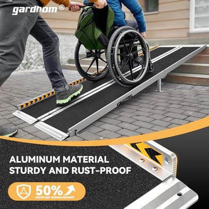 gardhom Portable Wheelchair Ramp 8FT, Anti-Slip Aluminum Handicap Ramp Wheelchair Ramps for Home Steps Entrance Threshold Doorways Stairs Curbs Scooter - size: 8 Foot (Applicable height 8"-16")