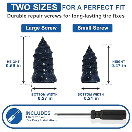 HMPLL 61 PCS Tire Repair Screws Kit, Premium Screw in Tire Plugs with Screwdriver, Quick Self-Service Flat Tire Screw Plugs for Car, Motorcycle, Truck, Tractor Tire