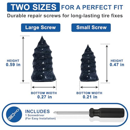 HMPLL 61 PCS Tire Repair Screws Kit, Premium Screw in Tire Plugs with Screwdriver, Quick Self-Service Flat Tire Screw Plugs for Car, Motorcycle, Truck, Tractor Tire