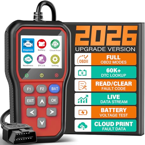 BluSon YM319 OBD2 Scanner Diagnostic Tool with Battery Tester, Check Engine Fault Code Reader with Live Data, Cloud Printing, DTC Lookup, Freeze Frame, Scan Tool for All OBDII Cars Since 1996, Red - color: Red