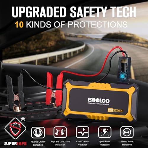 GOOLOO New GP2000 Jump Starter 2000A Car Starter Battery Pack (Up to 8.0L Gas, 6.0L Diesel Engine),12V Car Battery Charger Jumper Starter, Supersafe Portable Lithium Jump Box with USB Quick Charge - color: Yellow