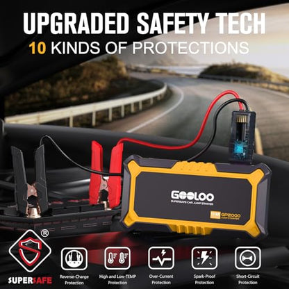 GOOLOO New GP2000 Jump Starter 2000A Car Starter Battery Pack (Up to 8.0L Gas, 6.0L Diesel Engine),12V Car Battery Charger Jumper Starter, Supersafe Portable Lithium Jump Box with USB Quick Charge - color: Yellow