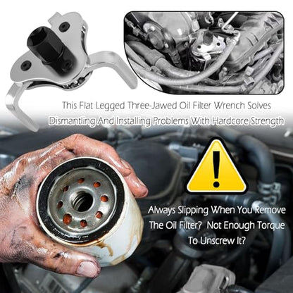 Bi-Adjustable Oil Filter Wrenches,3 Jaw Oil Filter Removal Tool for 2-1/2 to 4.5 Inch Diameter Filters,High Hardness Oils Filters Tool for Use with 1/2 & 3/8 Inch Wrenches