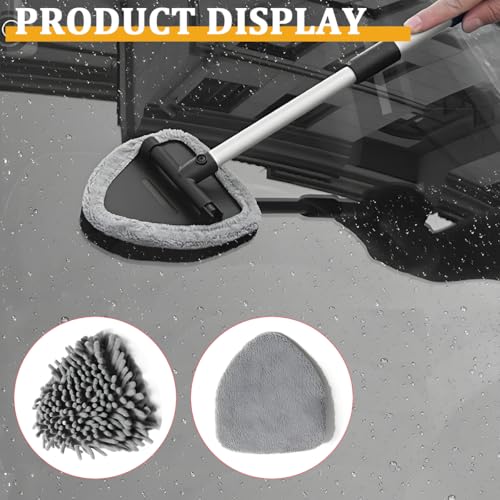 BESULEN Car Windshield Cleaning Tool, Extendable Handle Vehicle Window Cleaning Kit with 3 Reusable Pads, Automotive Interior & Exterior Windscreen Cleaner, Universal for SUV RV Truck (Triangle) - size: Triangle